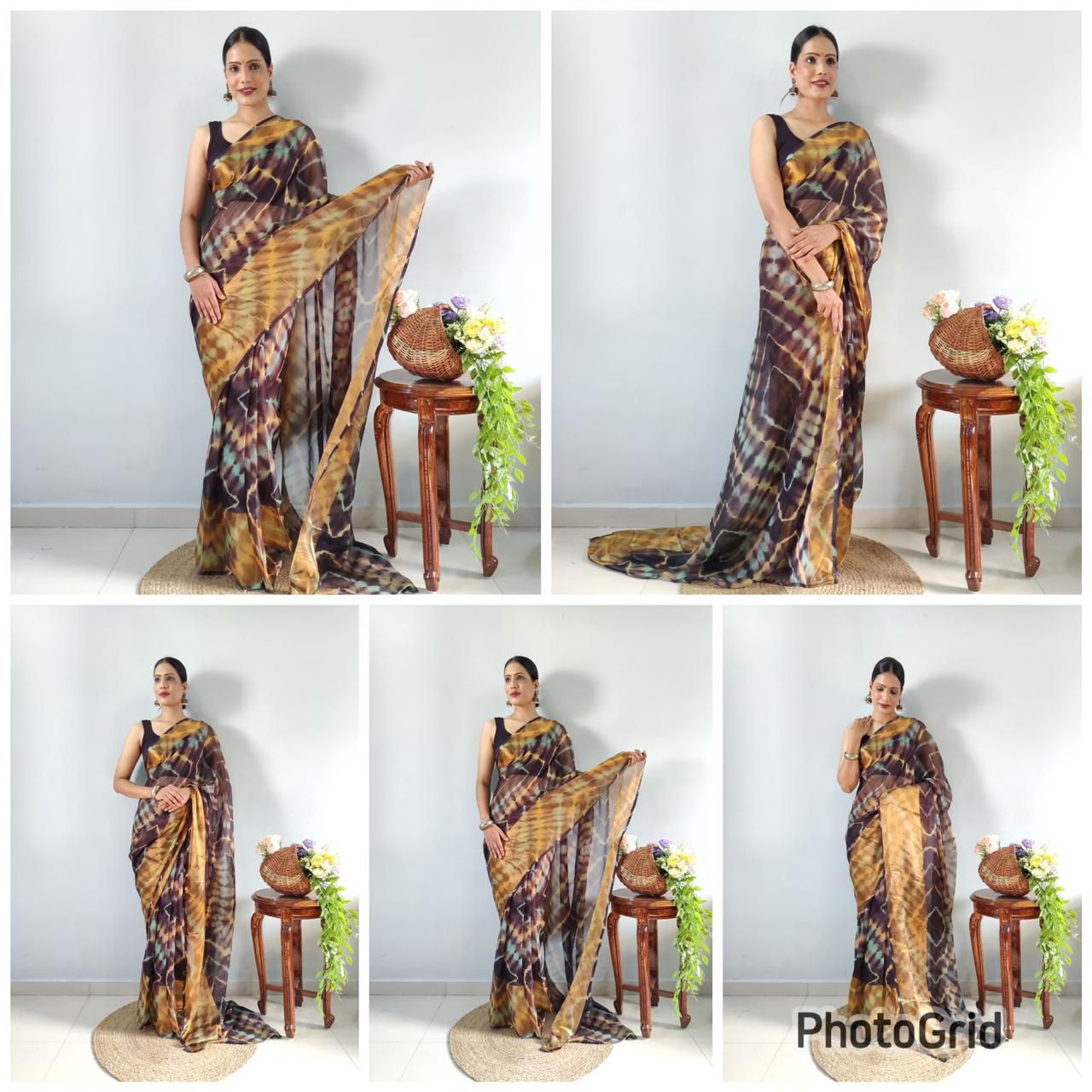 SF 615 Multi Printed Chiffon Designer Readymade Saree Wholesale Shop In Surat